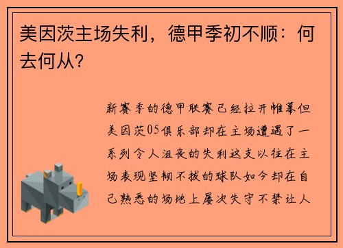 美因茨主场失利，德甲季初不顺：何去何从？