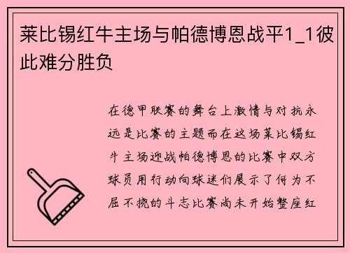 莱比锡红牛主场与帕德博恩战平1_1彼此难分胜负